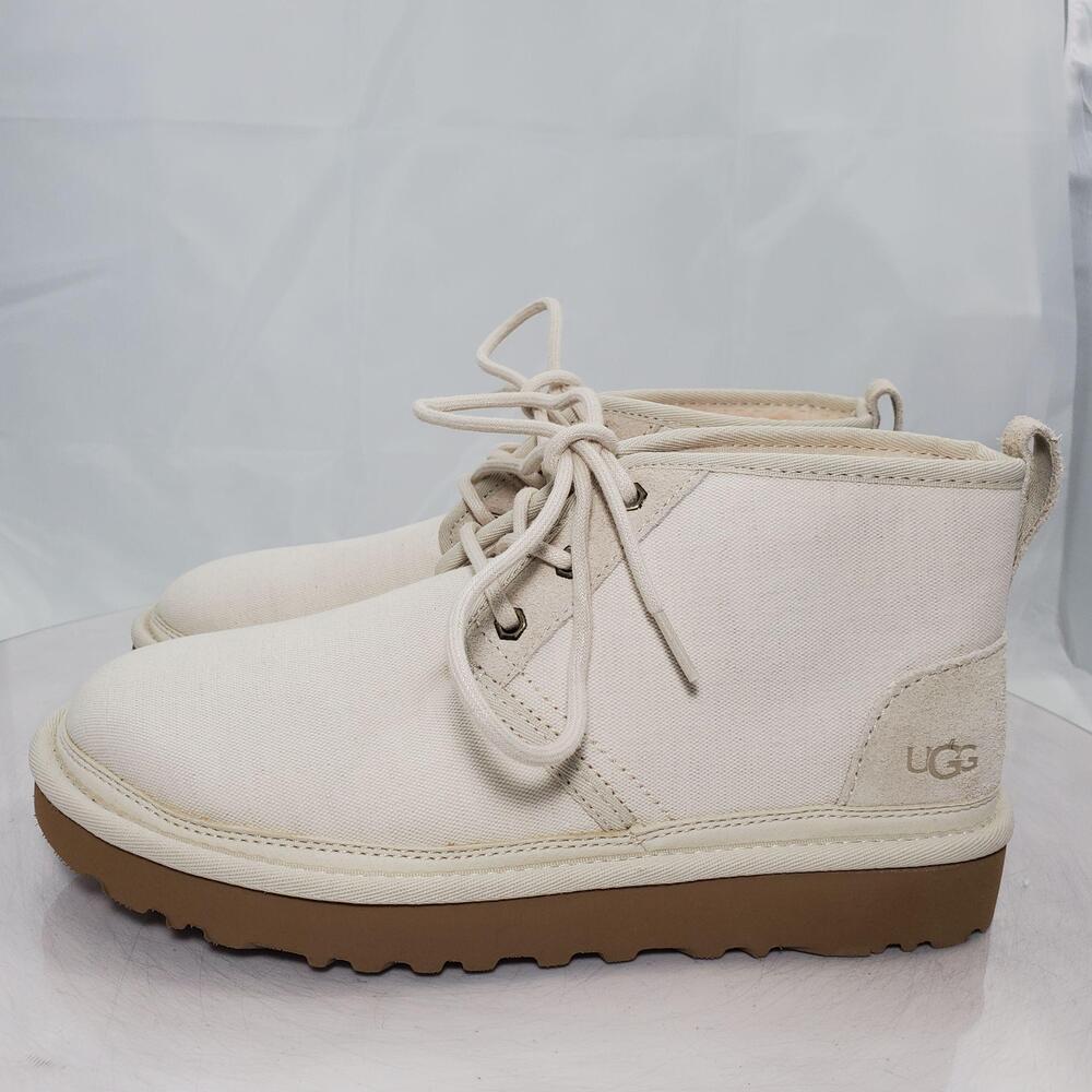 UGG UGGplush Canvas Chukka Boots Men 8 White Wool Lined Winter Ankle 1125096